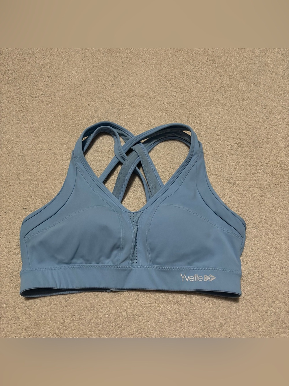 Yvette Light Blue Cross-Strap Sports Bra